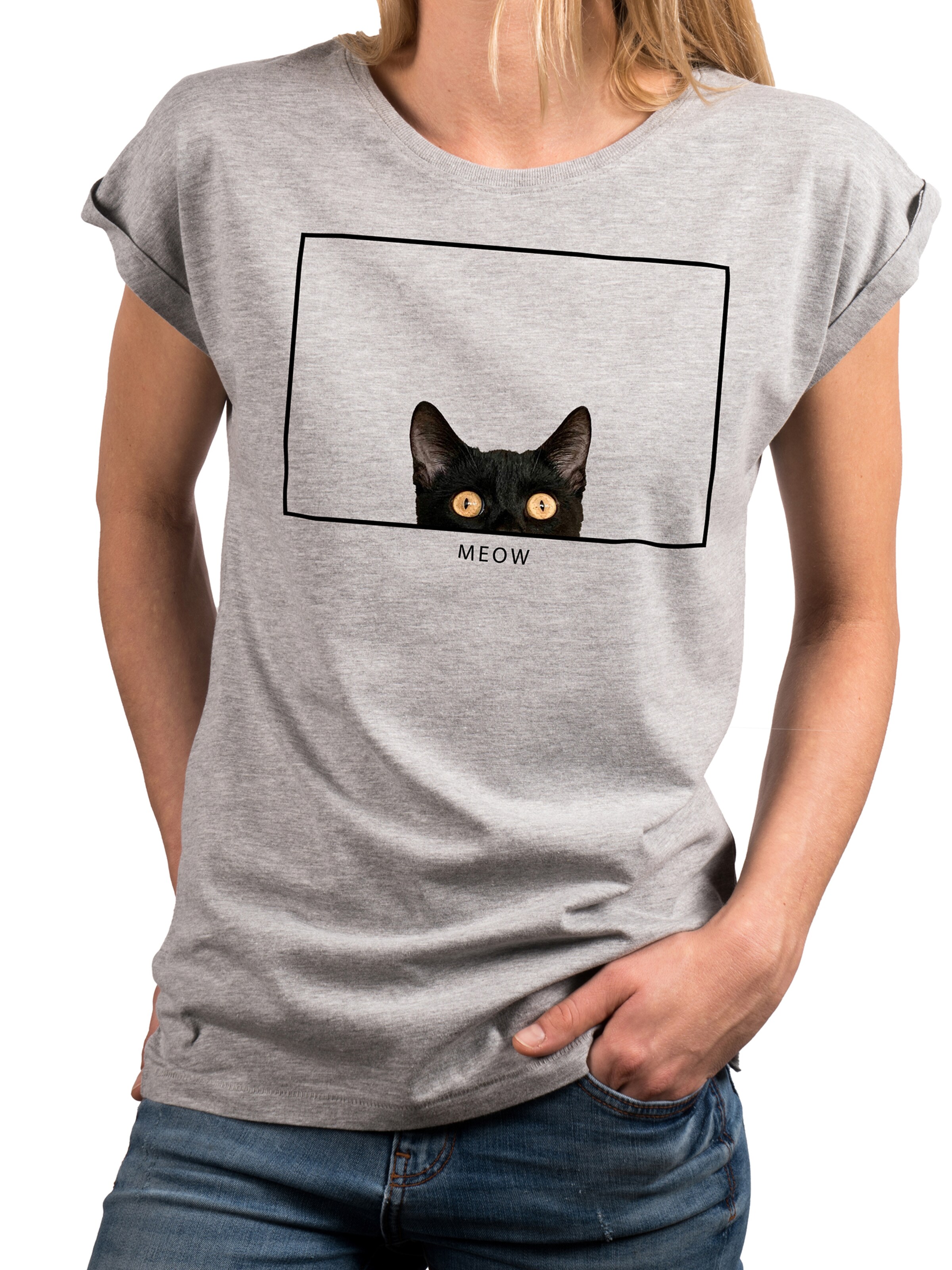 MAKAYA Shirt 'Cat Frame' in Grey