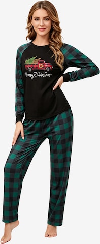 KoJooin Piżama 'Damen Weihnachts-Pyjama-Set im Karomuster Klassische,Langärmelige Loungewear zum Familien-Matching' w kolorze zielony: przód