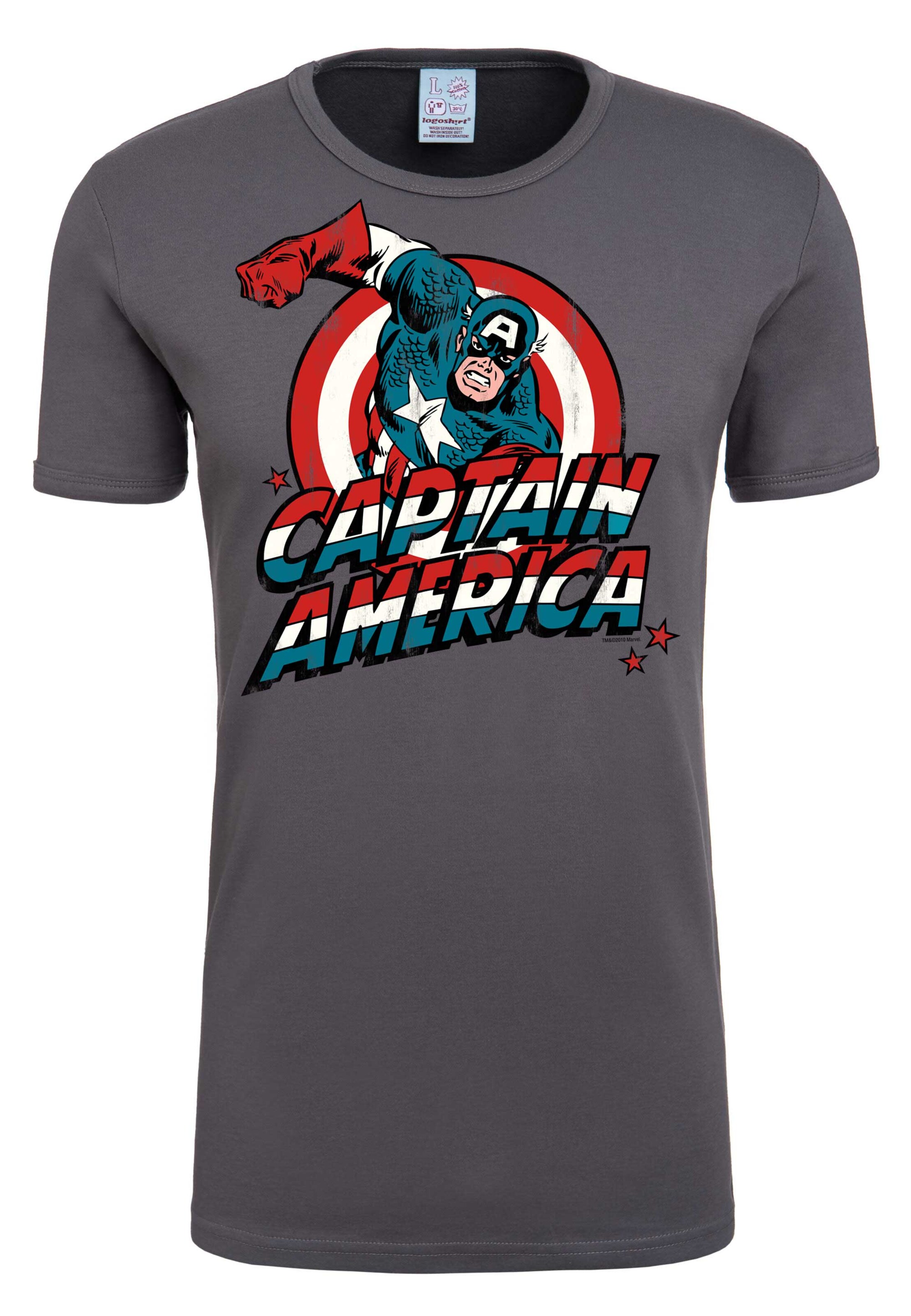 LOGOSHIRT Shirt 'Captain America' in Grey: front