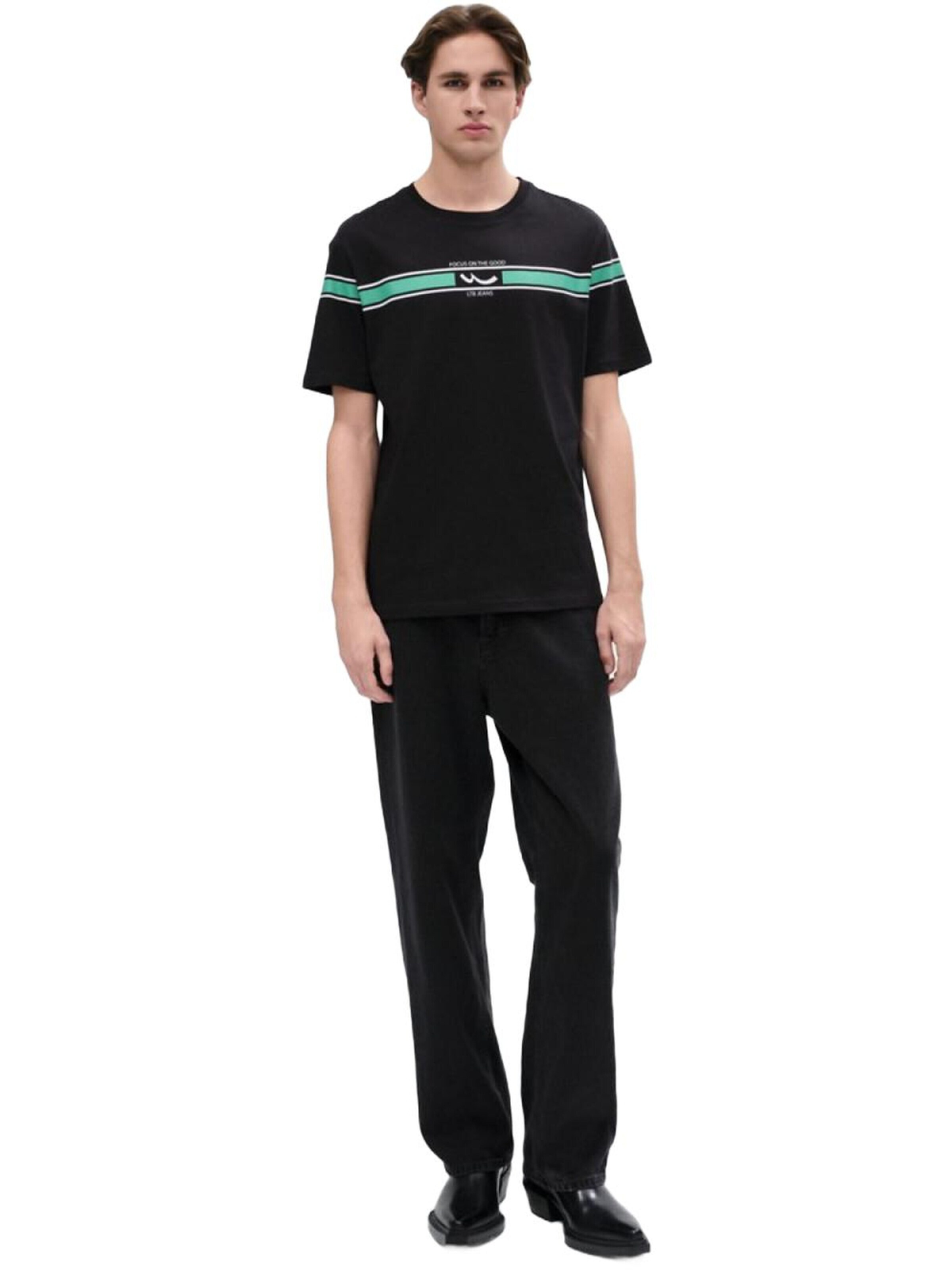 LTB Jeans Shirt 'Striped Logo T-Shirt' in Black