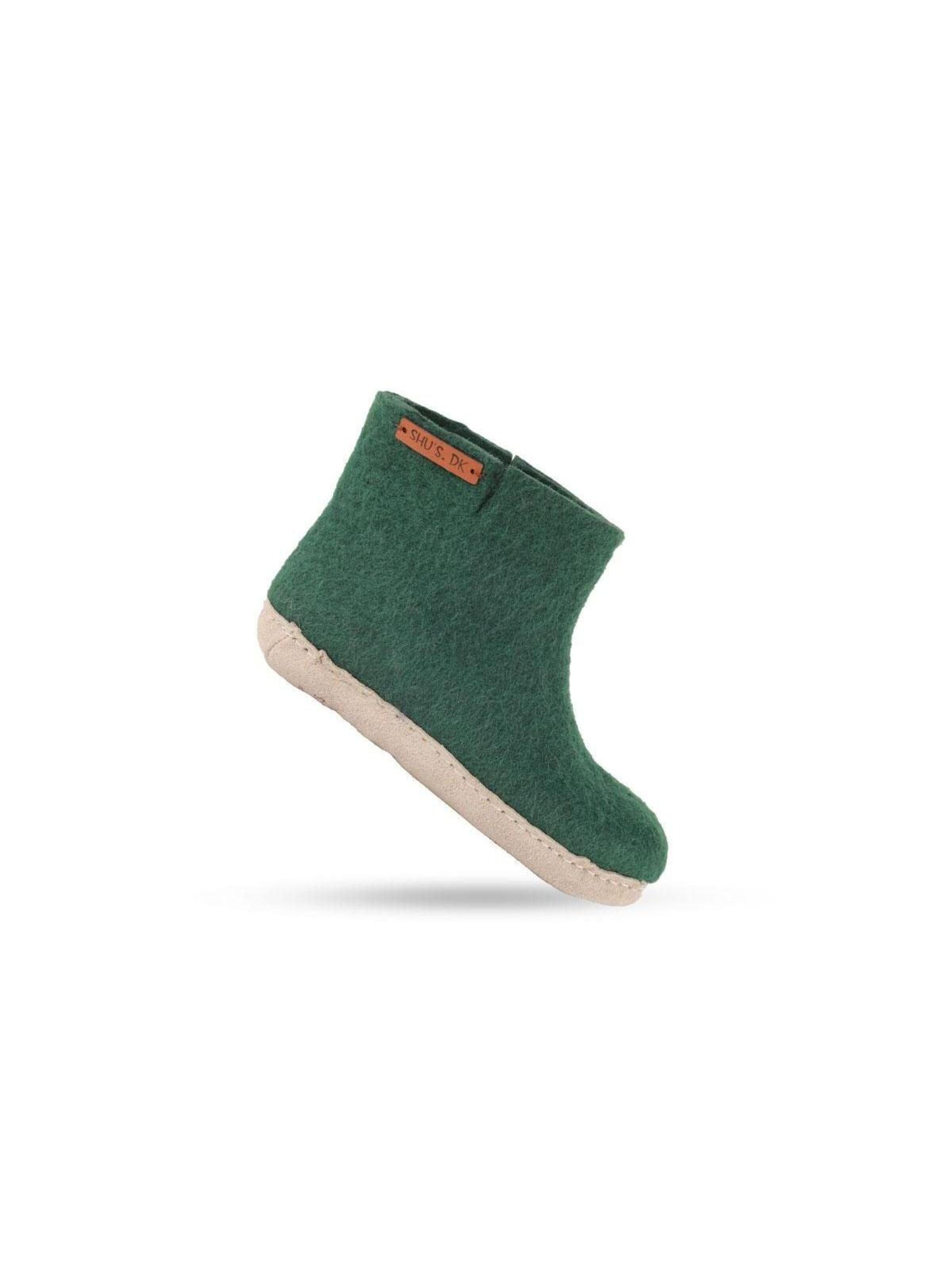 SHUS walk with nature Støvler 'Støvle af uld til Børn (100% ren uld)  m/sål i skind - Dansk Design fra SHUS' i grøn
