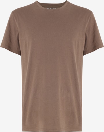 SELECTED T-Shirt 'SLHASPEN' in Braun: Vorderseite