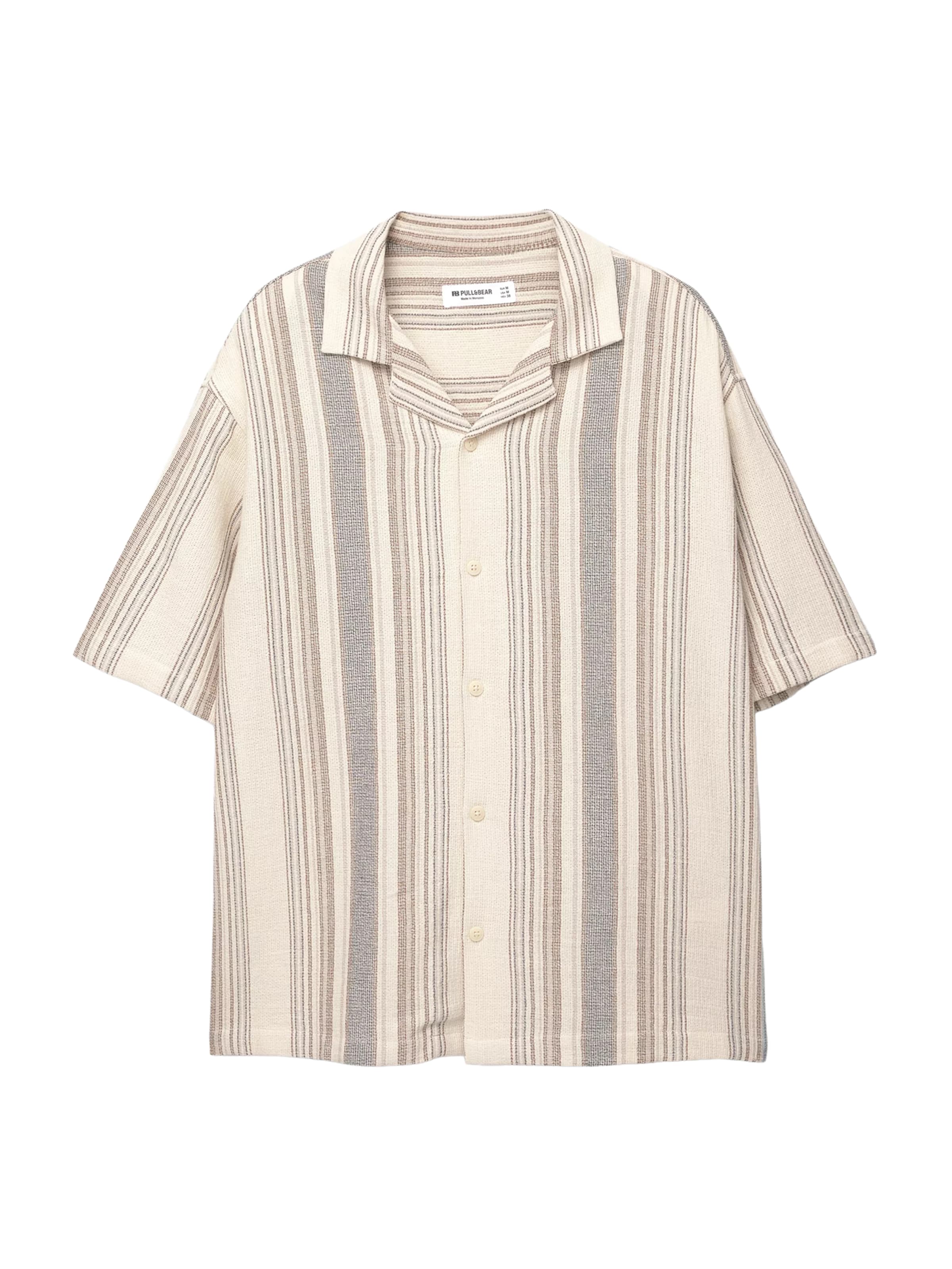 Pull&Bear Comfort fit Button Up Shirt in Beige: front