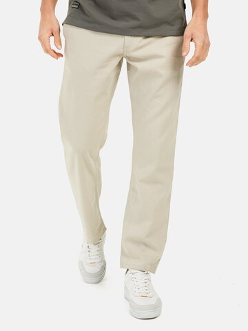 CAMEL ACTIVE Loosefit Chinohose mit Kordelzug aus einem Leinenmix in Beige: Vorderseite