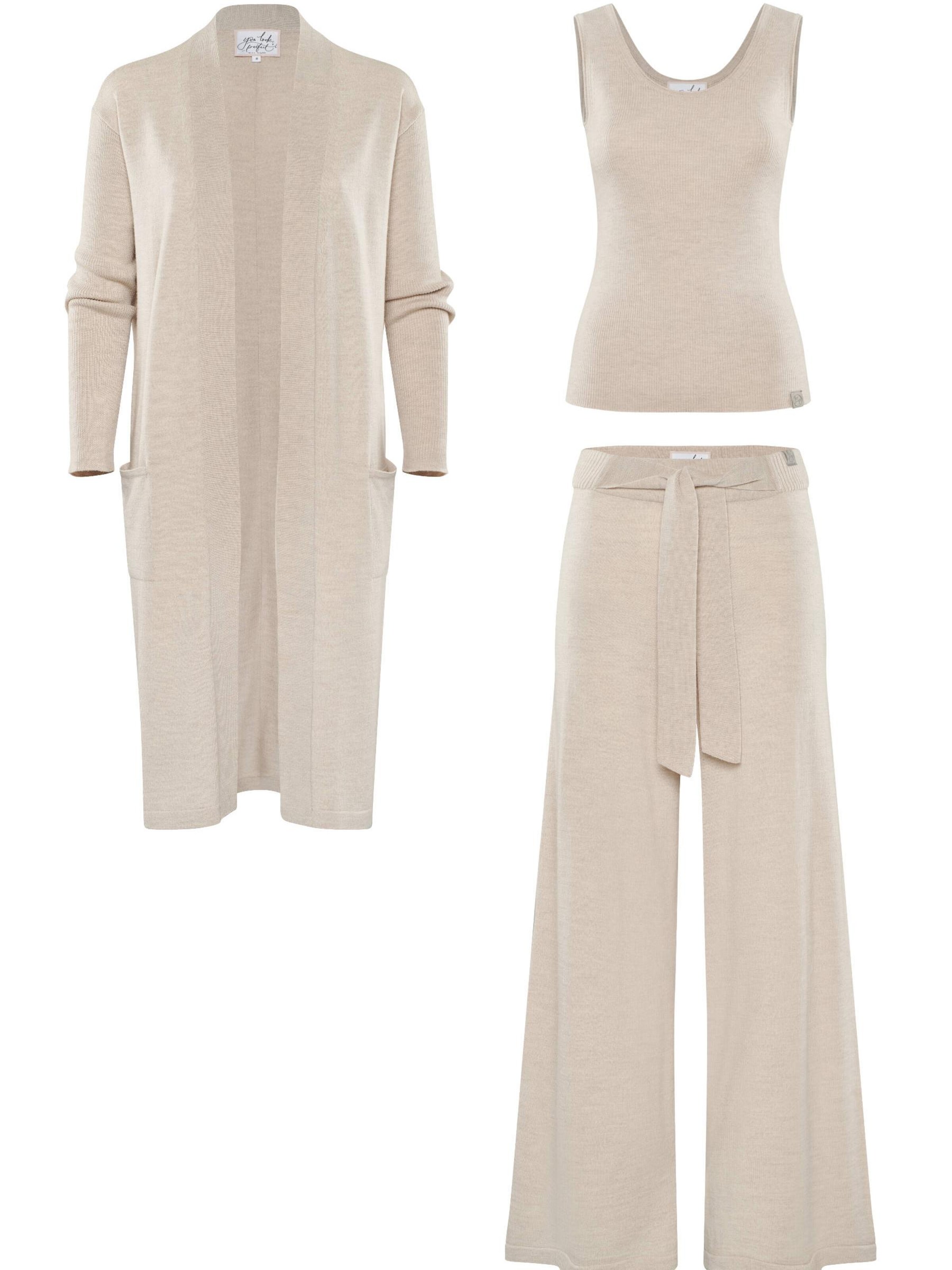 YOU LOOK PERFECT Leisure suit 'LOUNGEWEAR SET  - Cardigan Blossom & Top Blossom & Pants Bailey' in Beige