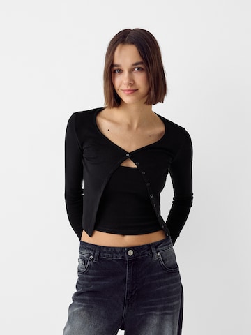 Bershka Knit cardigan in Black: front