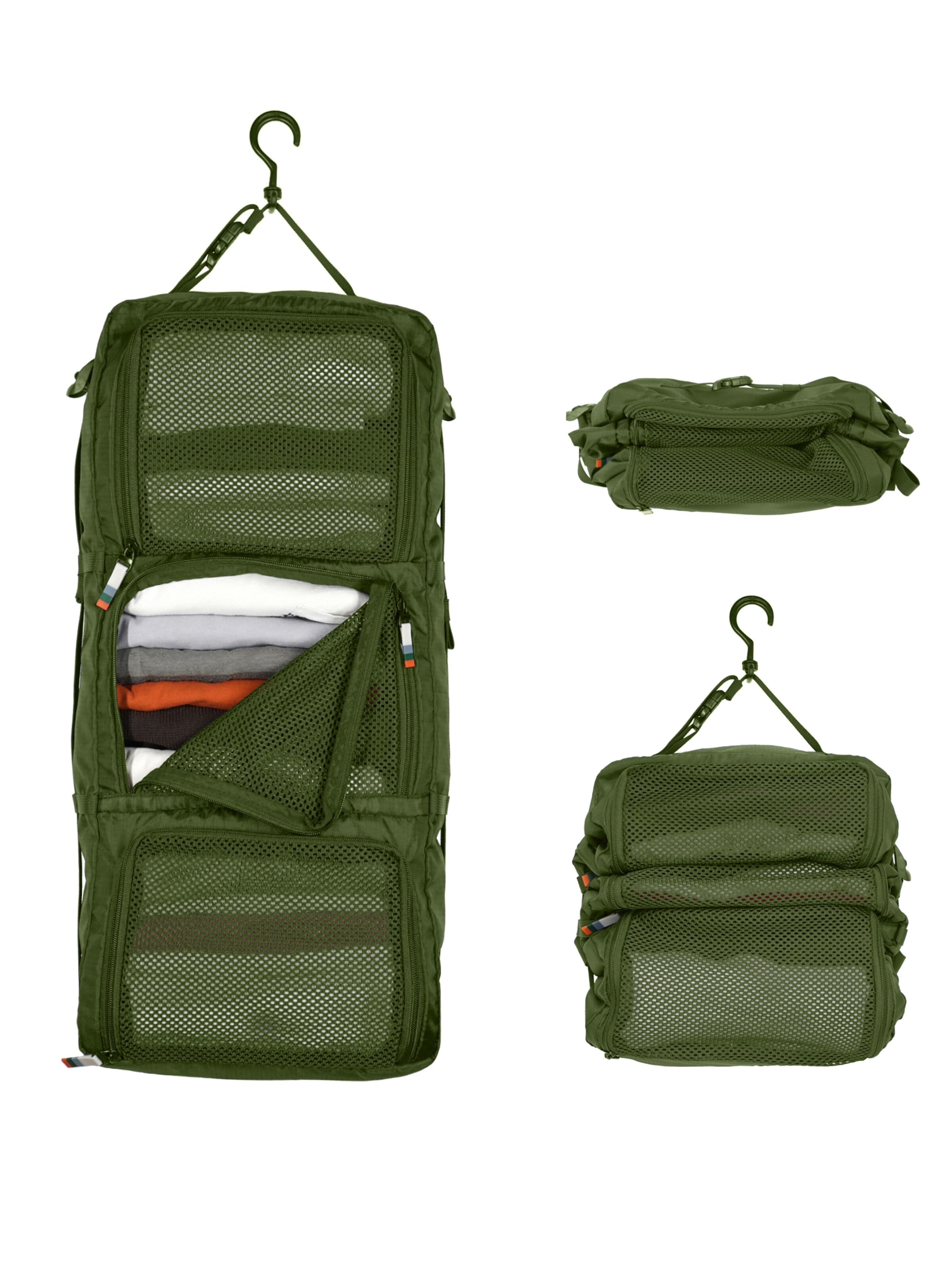 TRAVEL DUDE Matkakassi 'Hanging Packing Cube mit Kompression, Hängende Packwürfel für Rucksack und Koffer, Reise Regal in Schwarz' värissä vihreä: etupuoli
