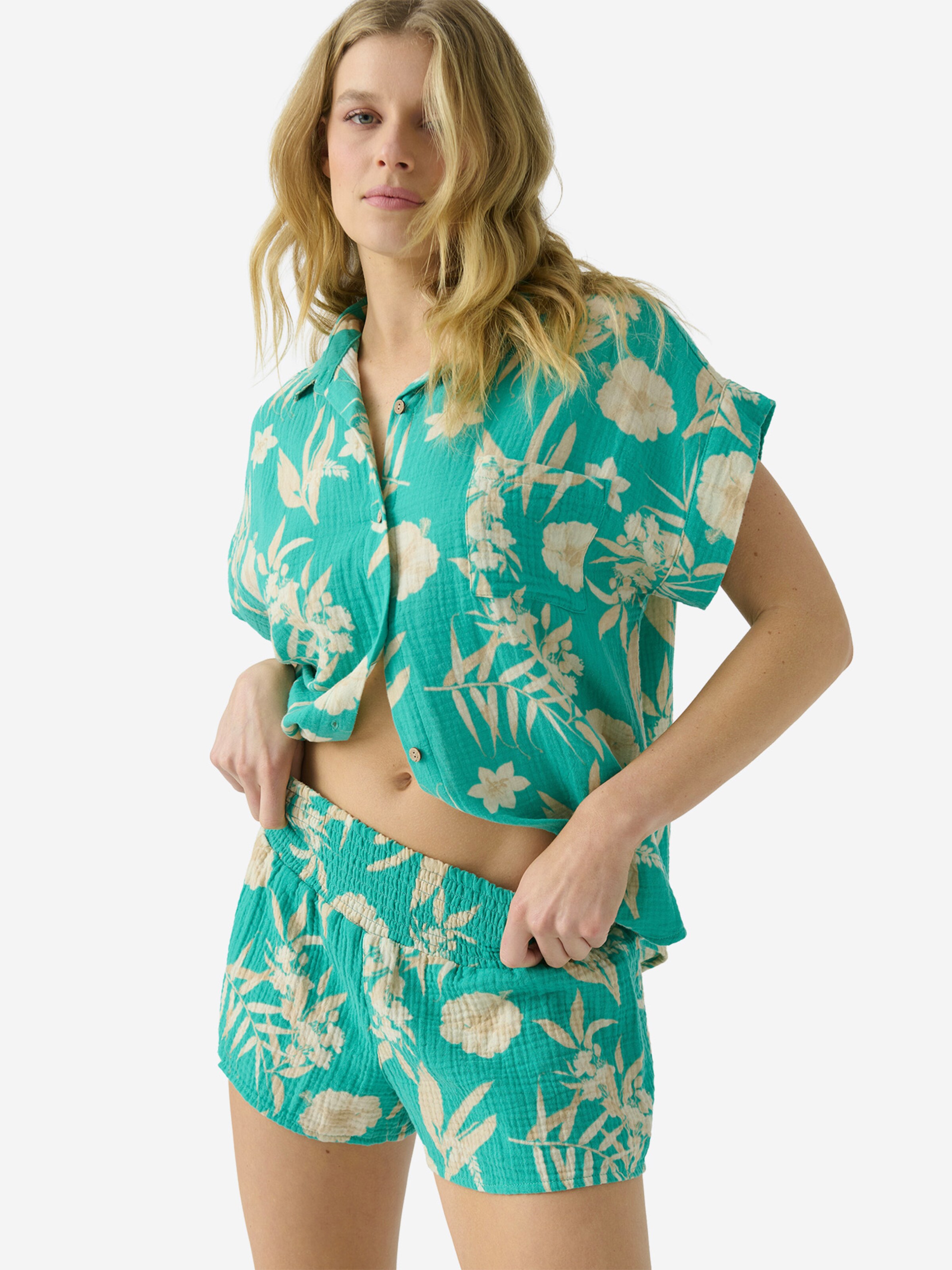 PJ Salvage Pyjamabroek 'Tahitian Tropics' in Groen: voorkant