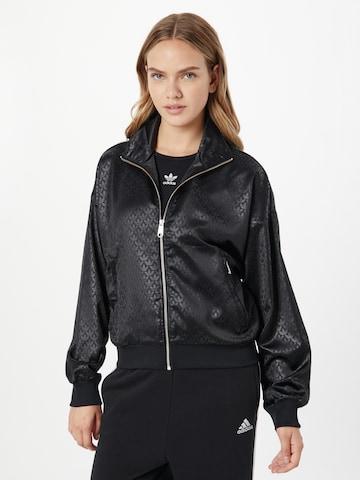 ADIDAS ORIGINALS Between-Season Jacket 'Trefoil Monogram Satin' in Black: front
