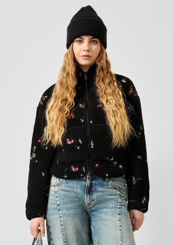 QS Fleece jas in Zwart: voorkant