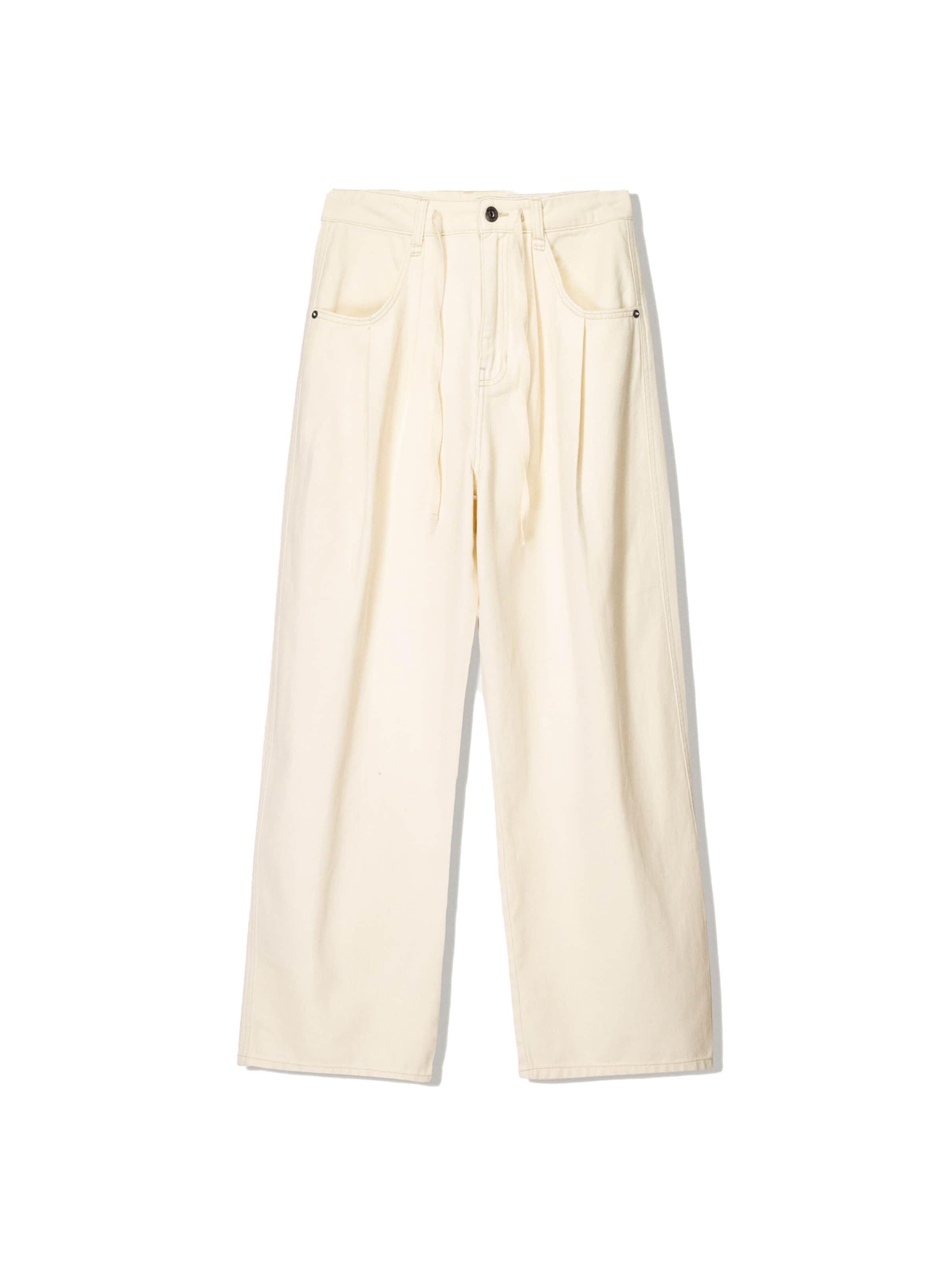 BershkaLoosefit Hlače s naborima - bež boja: prednji dio