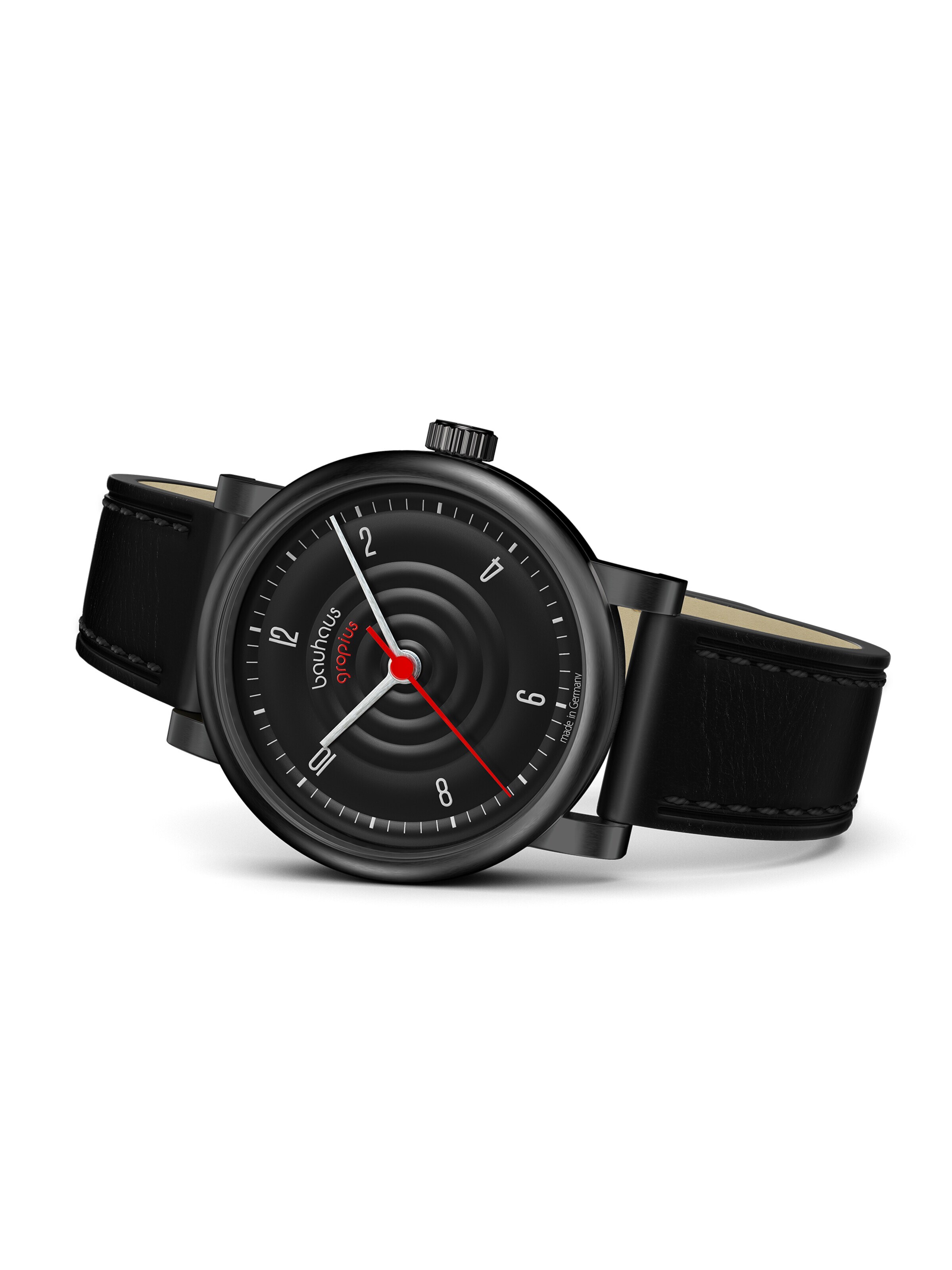 WALTER GROPIUS Analog Watch 'SOUND OF BAUHAUS AUTOMATIK' in Black: front