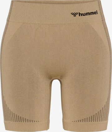 Hummel Skinny Workout Pants in Beige: front