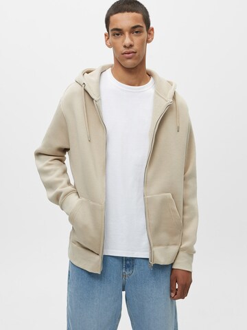 Pull&Bear Zip-Up Hoodie in Beige: front