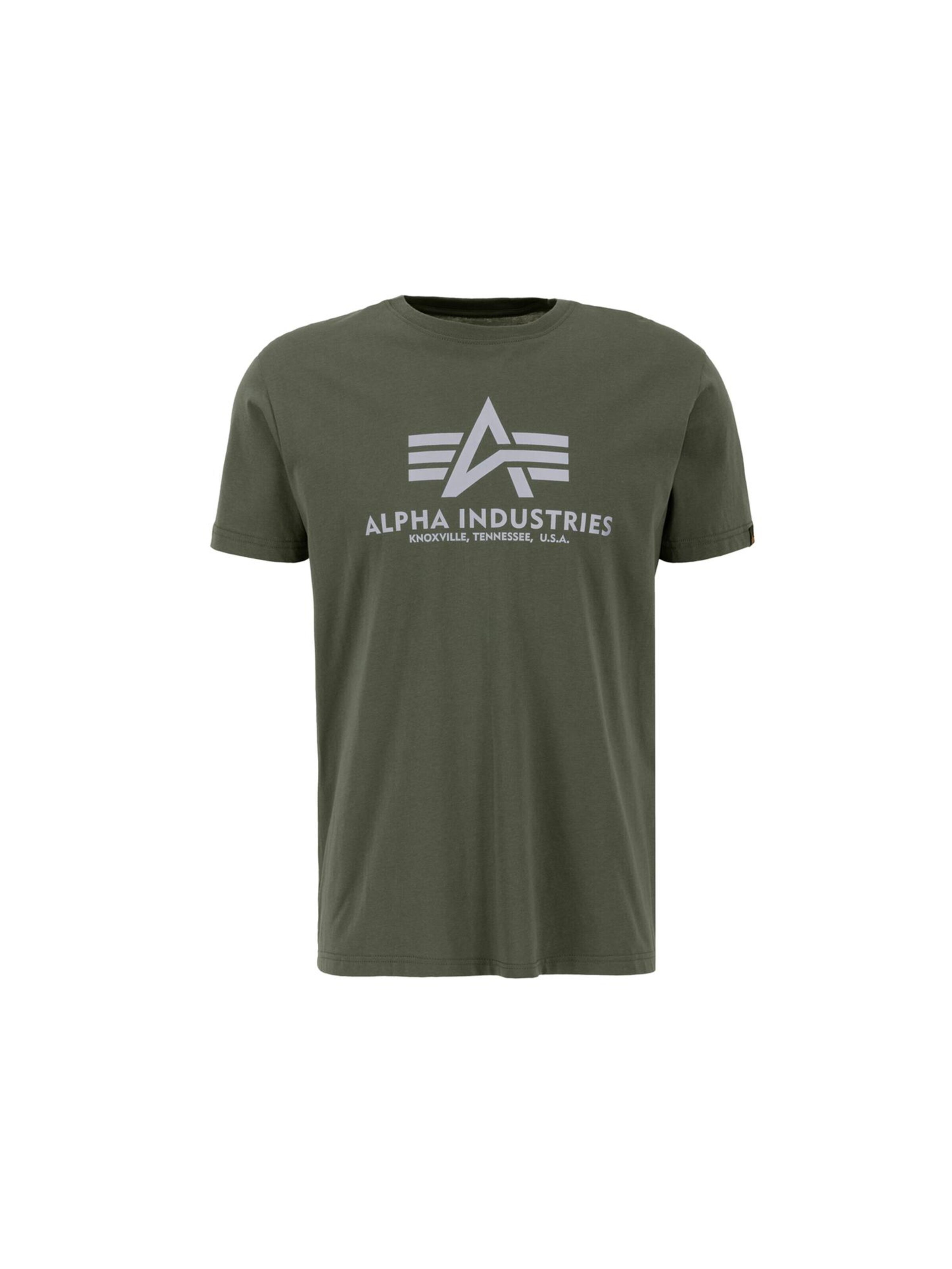 ALPHA INDUSTRIES Shirt 'Basic Logo Reflective' in Green: front