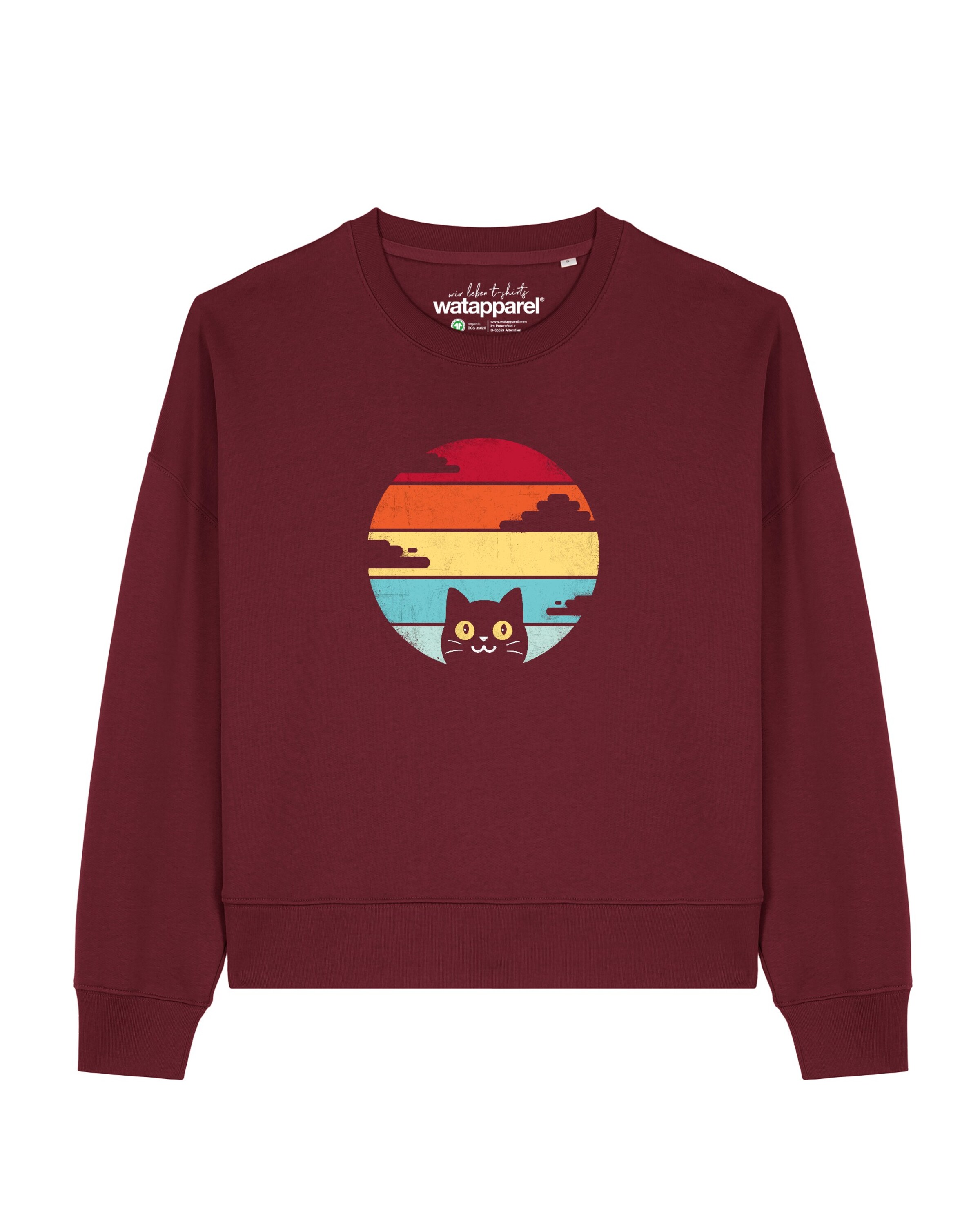 Watapparel Sweatshirt 'Retro Sunset Cat' in Rot: Vorderseite