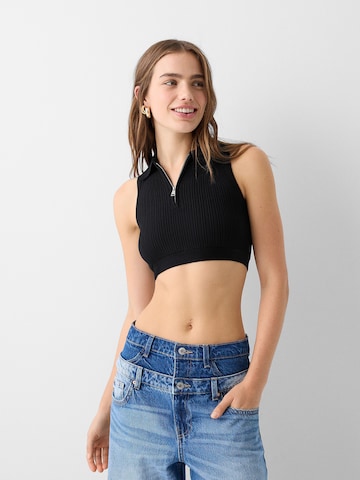 Tops en tricot Bershka en noir : devant