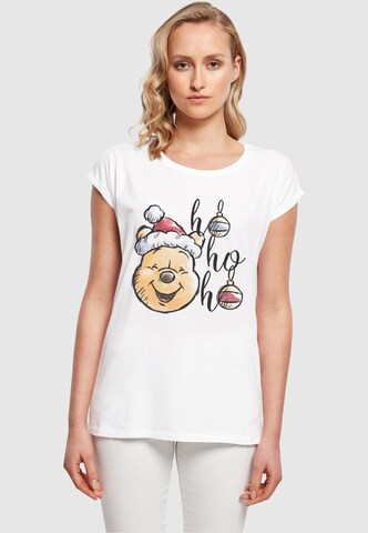 ABSOLUTE CULT Shirt 'Winnie The Pooh - Ho Ho Ho Baubles' in Wit: voorkant