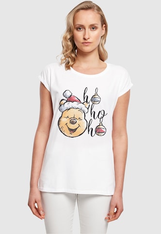 ABSOLUTE CULT Shirt 'Winnie The Pooh - Ho Ho Ho Baubles' in Wit: voorkant