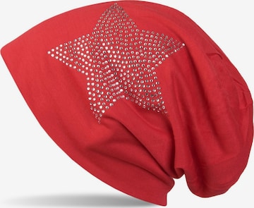 styleBREAKER Mütze 'Leichte Beanie mit Strass Stern' in Rot: Vorderseite