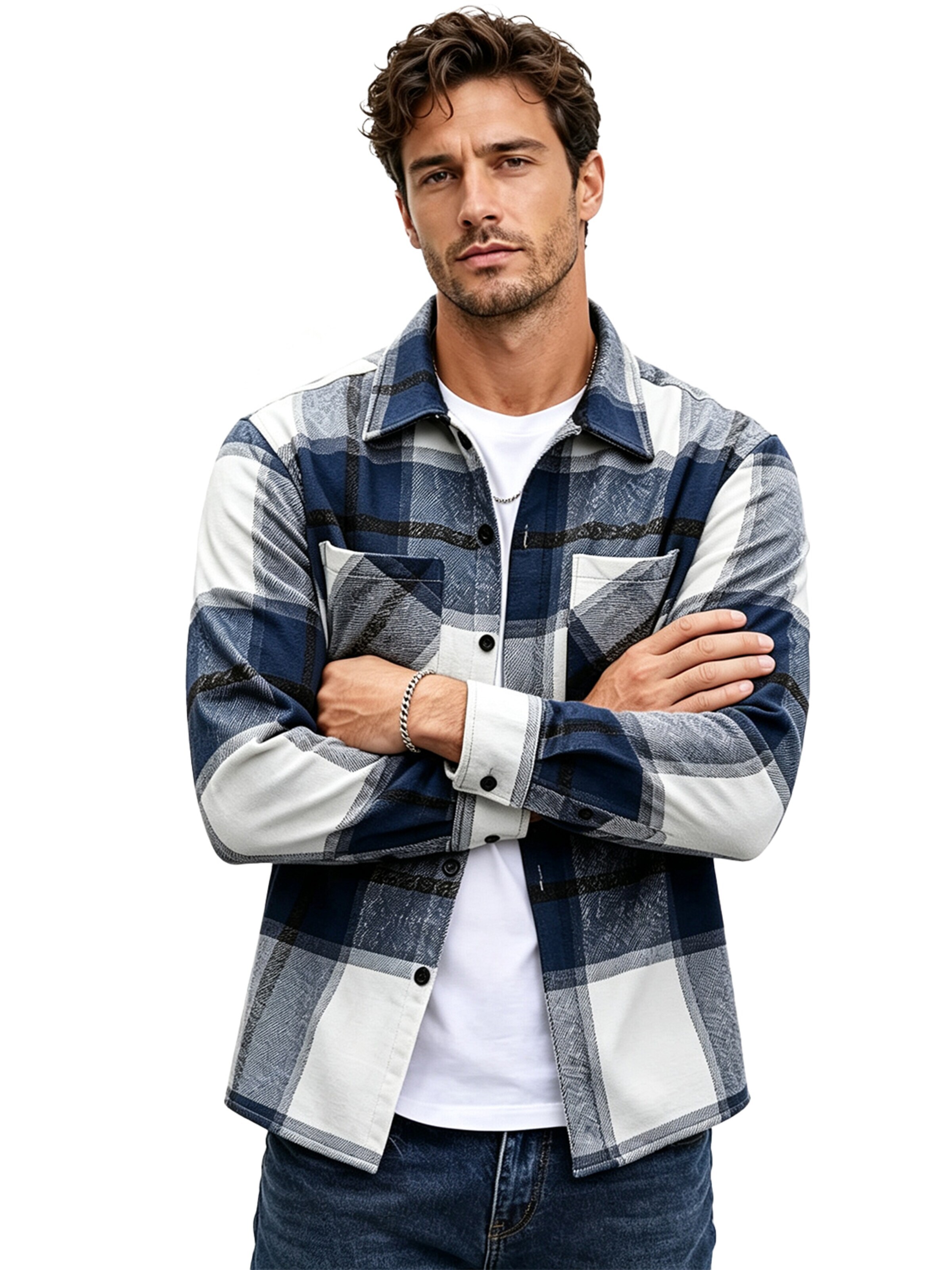 KoJooin Płaszcz przejściowy 'Herren Flanelljacke mit verstärktem Stoff Lässige, modische Karo-Hemdjacke für Arbeit und Freizeit' w kolorze niebieski