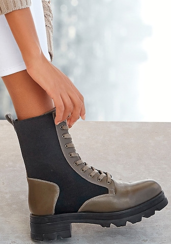 LASCANA Lace-Up Ankle Boots in Green