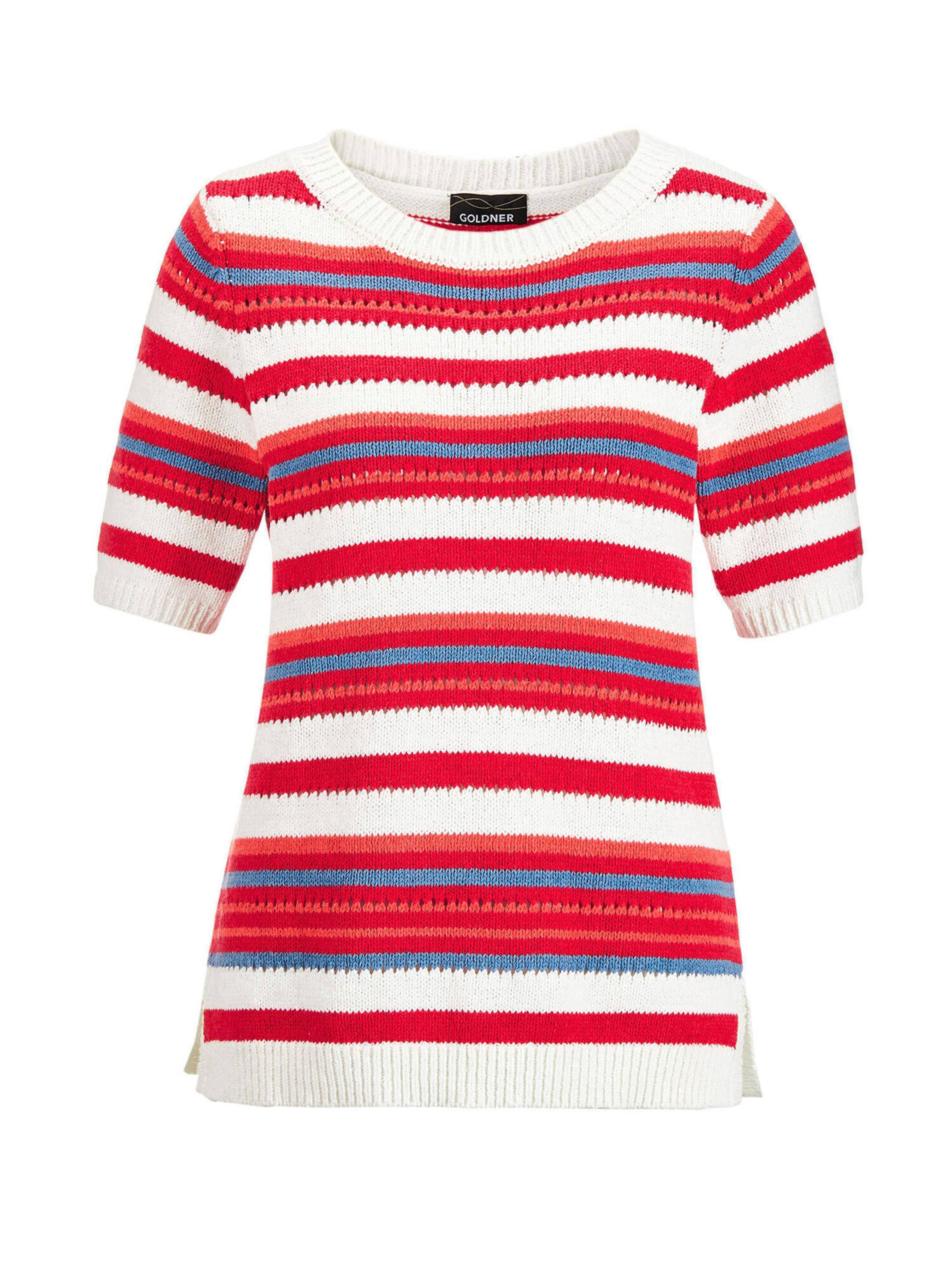 Goldner Pullover in blau / orange / rot / weiß, Produktansicht