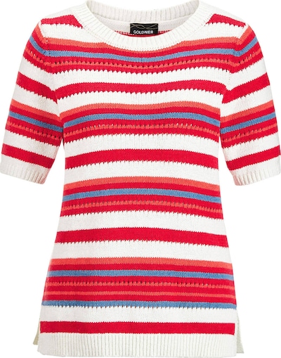 Goldner Pullover in blau / orange / rot / weiß, Produktansicht