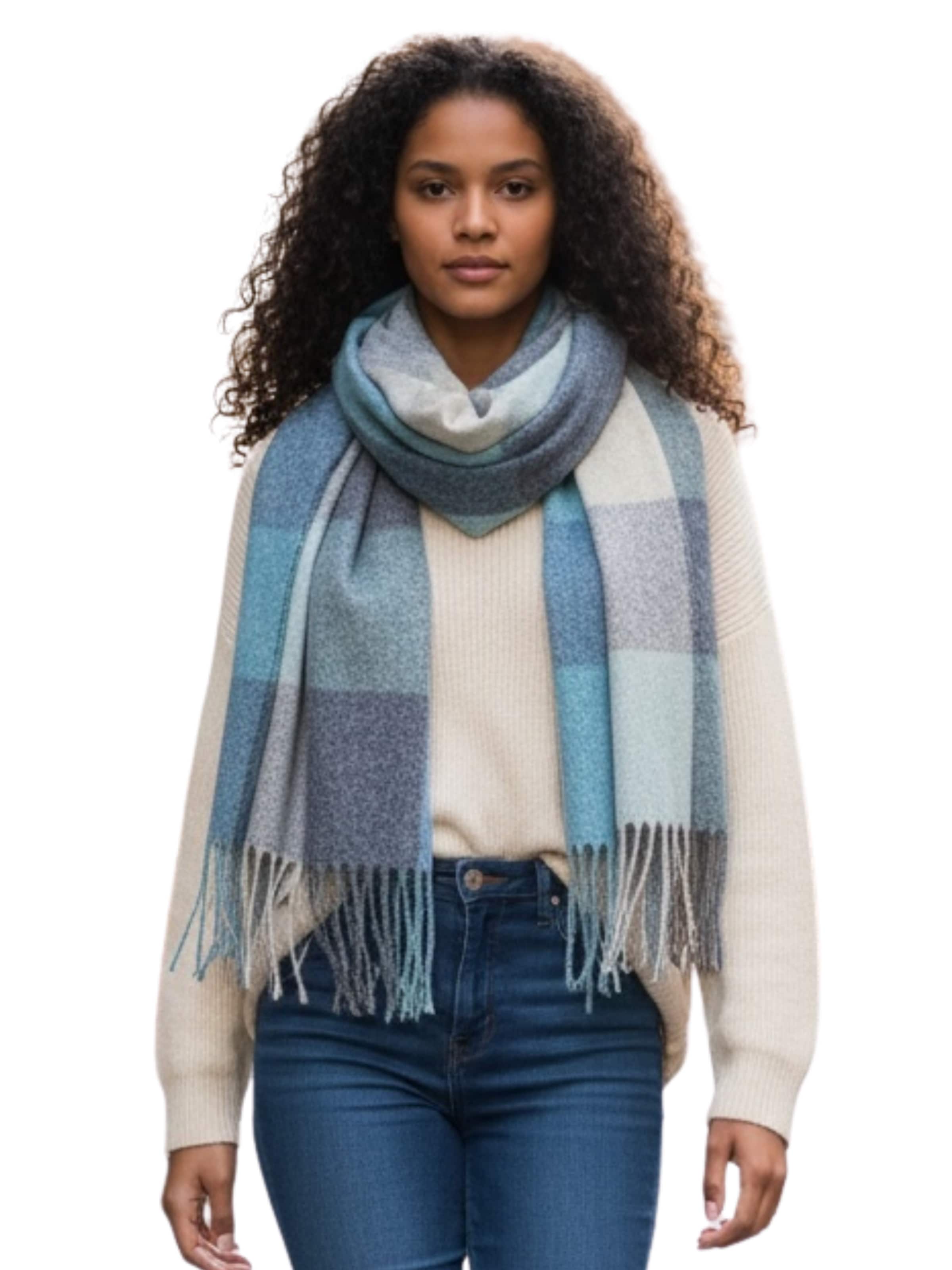 Kumixi Scarf 'Fransen' in Blue: front