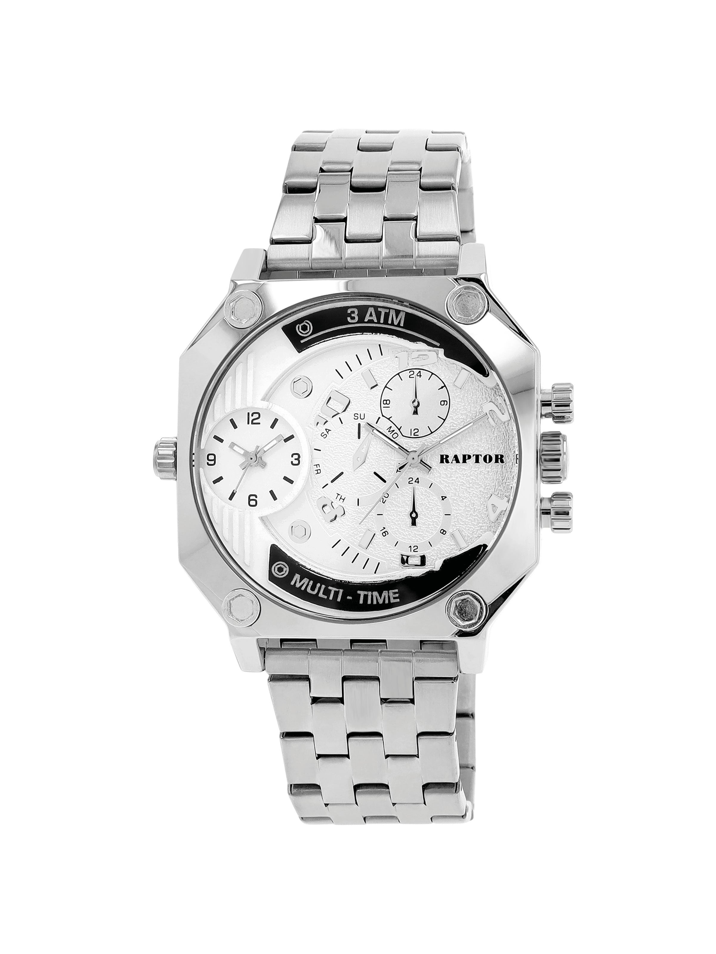 Raptor Analog Watch 'Magnus, Mineralglas' in Silver: front