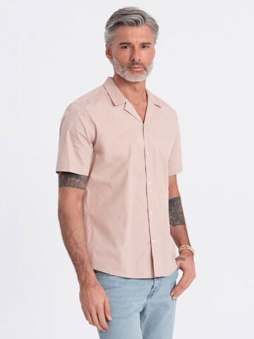 Ombre Comfort fit Button Up Shirt 'OM-SHSS-0168' in Beige