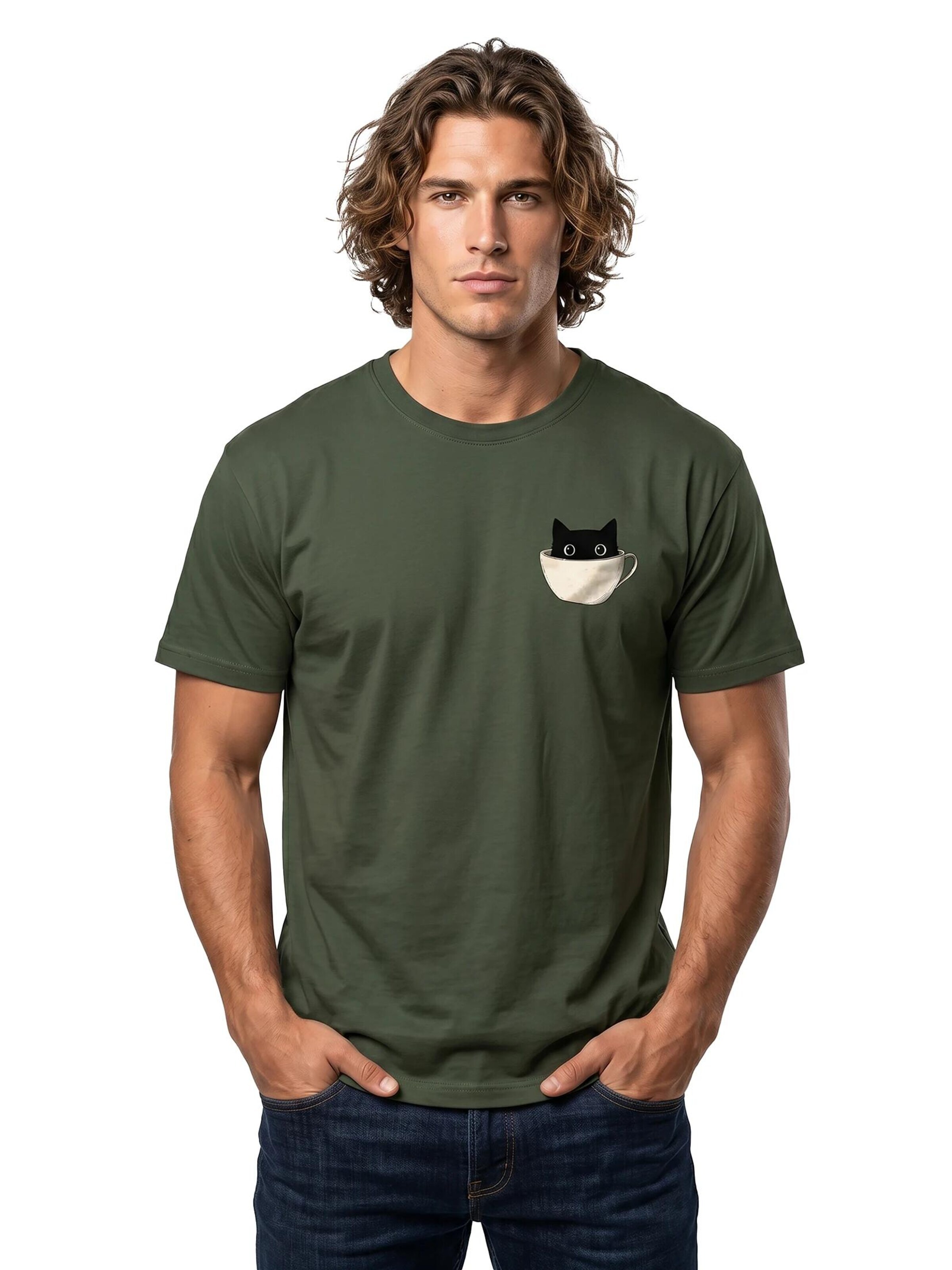 MAKAYA Shirt 'Cup Cat' in Green