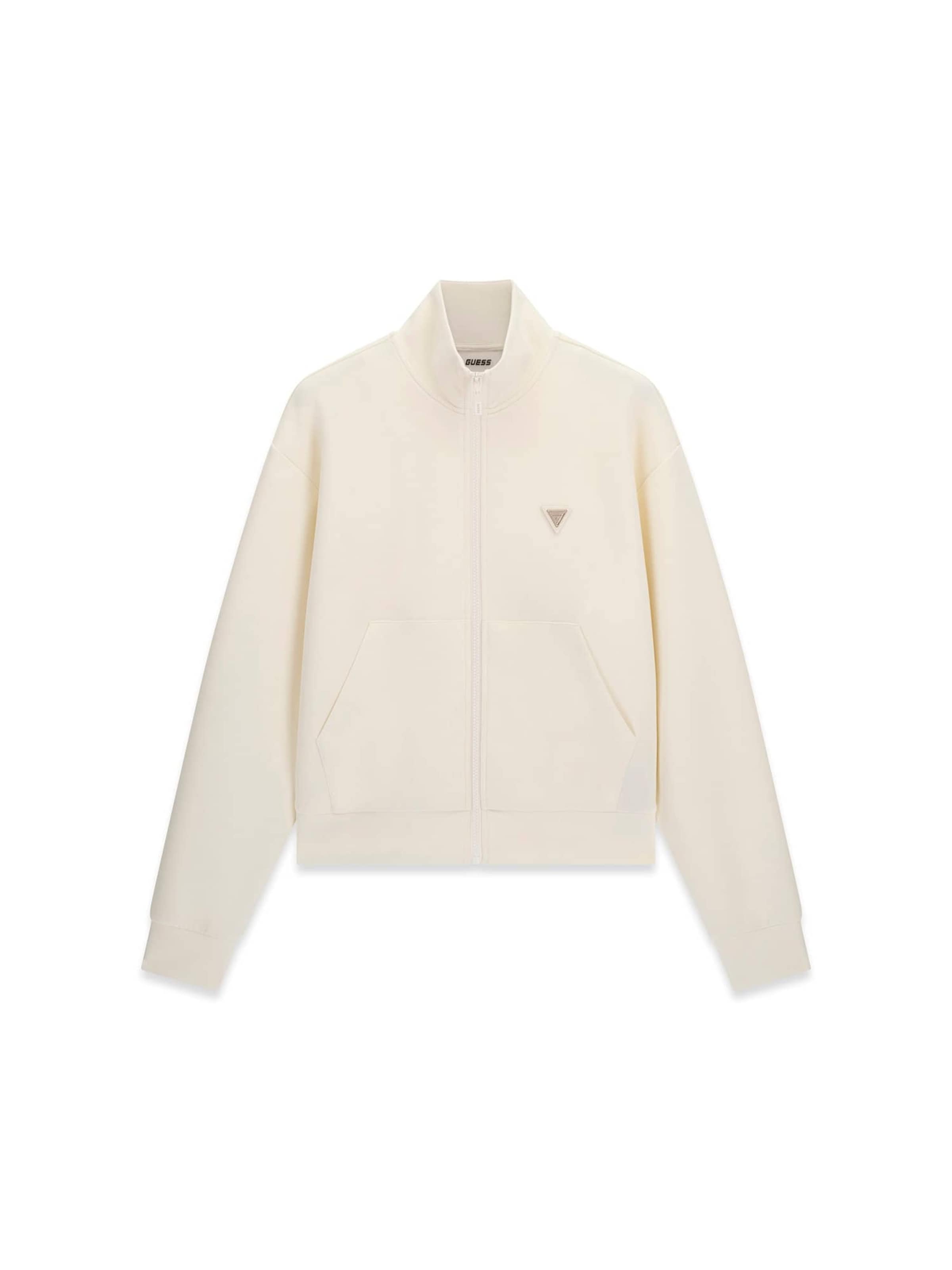 GUESS Athletic Zip-Up Hoodie in Beige: front