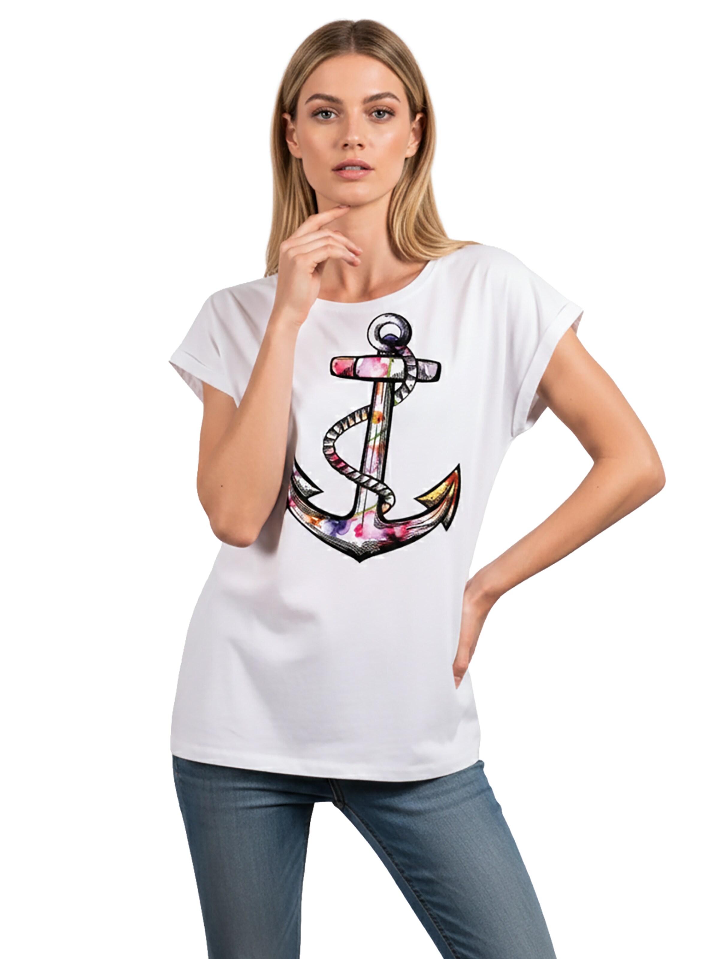MAKAYA Shirt 'Blumen Anker' in White: front