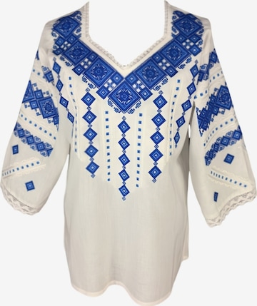 Blouse folklorique 'Damenbluse IL26 weiß/blau , marimea XL' Rody’s forever en blanc : devant
