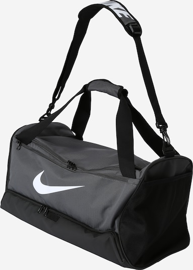 NIKE Спортна чанта 'Brasilia 9.5' в сиво / черно / бяло, Преглед на продукта