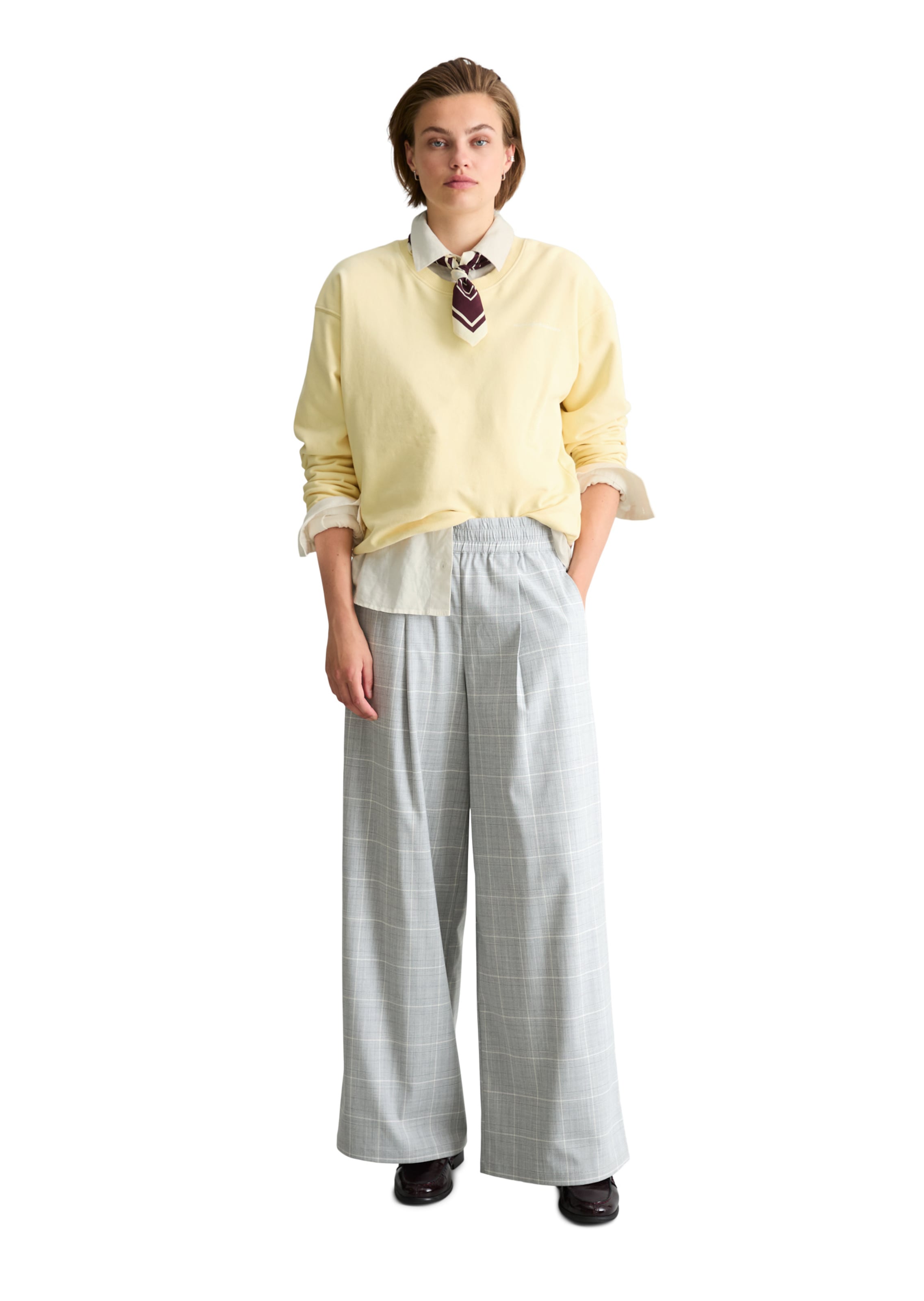 Marc O'Polo DENIM Wide leg Bandplooibroek in Grijs