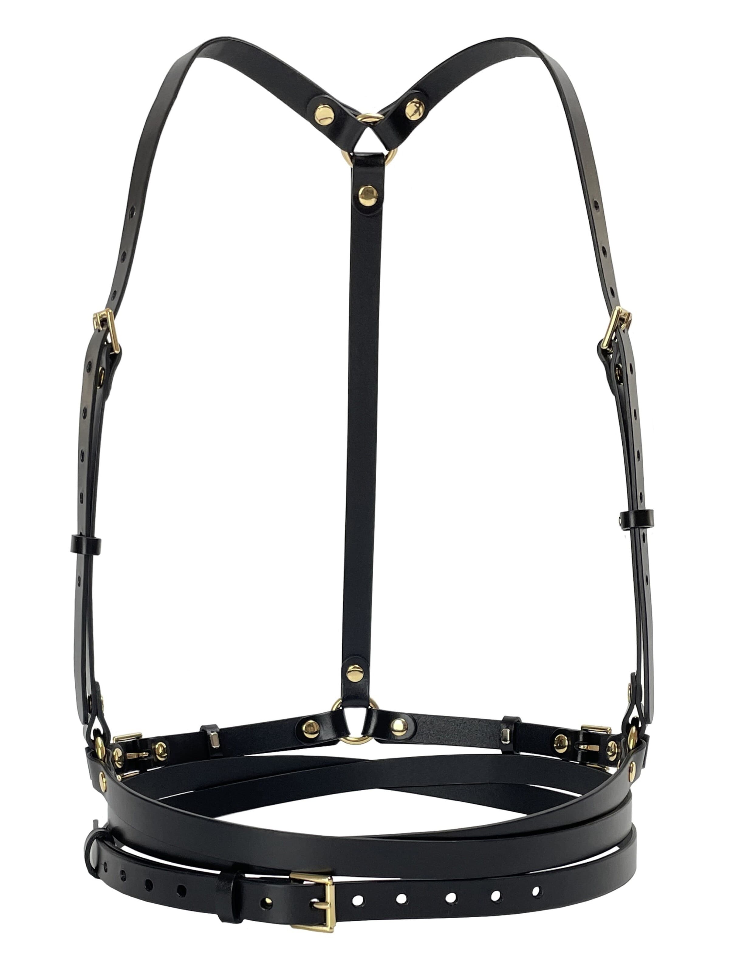 Haute Cuir Gürtel 'Slim Double Belt Harness'‌‌‌‌ in Schwarz: Vorderseite