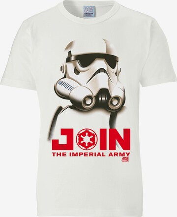 LOGOSHIRT Shirt 'Stormtrooper - Join the Imperial Army' in Wit: voorkant