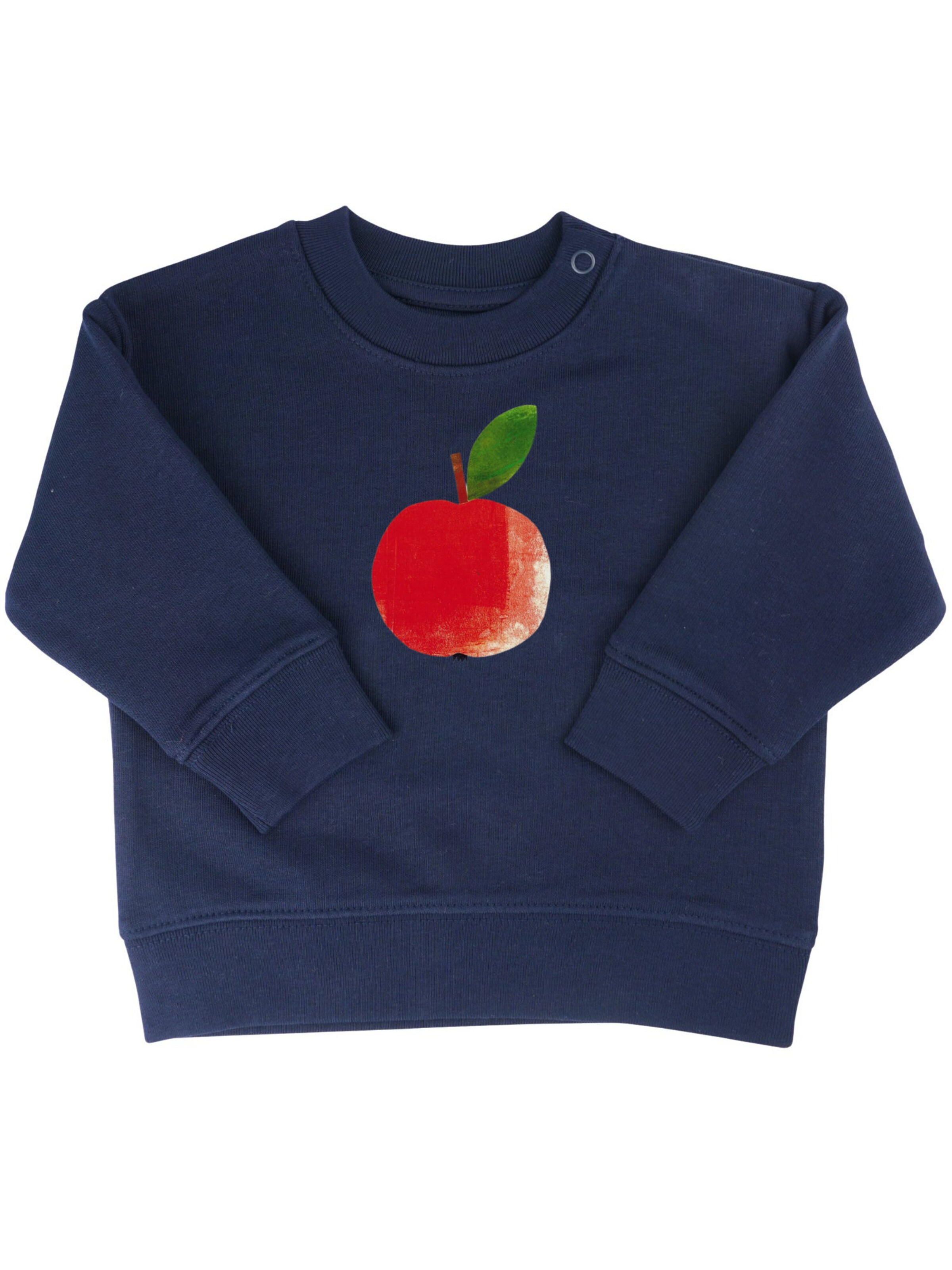 MelaDi Sweater 'Meladi Kinder Baby-Sweater aus Biobaumwolle - Apfel auf Navy Blue' in Blue: front