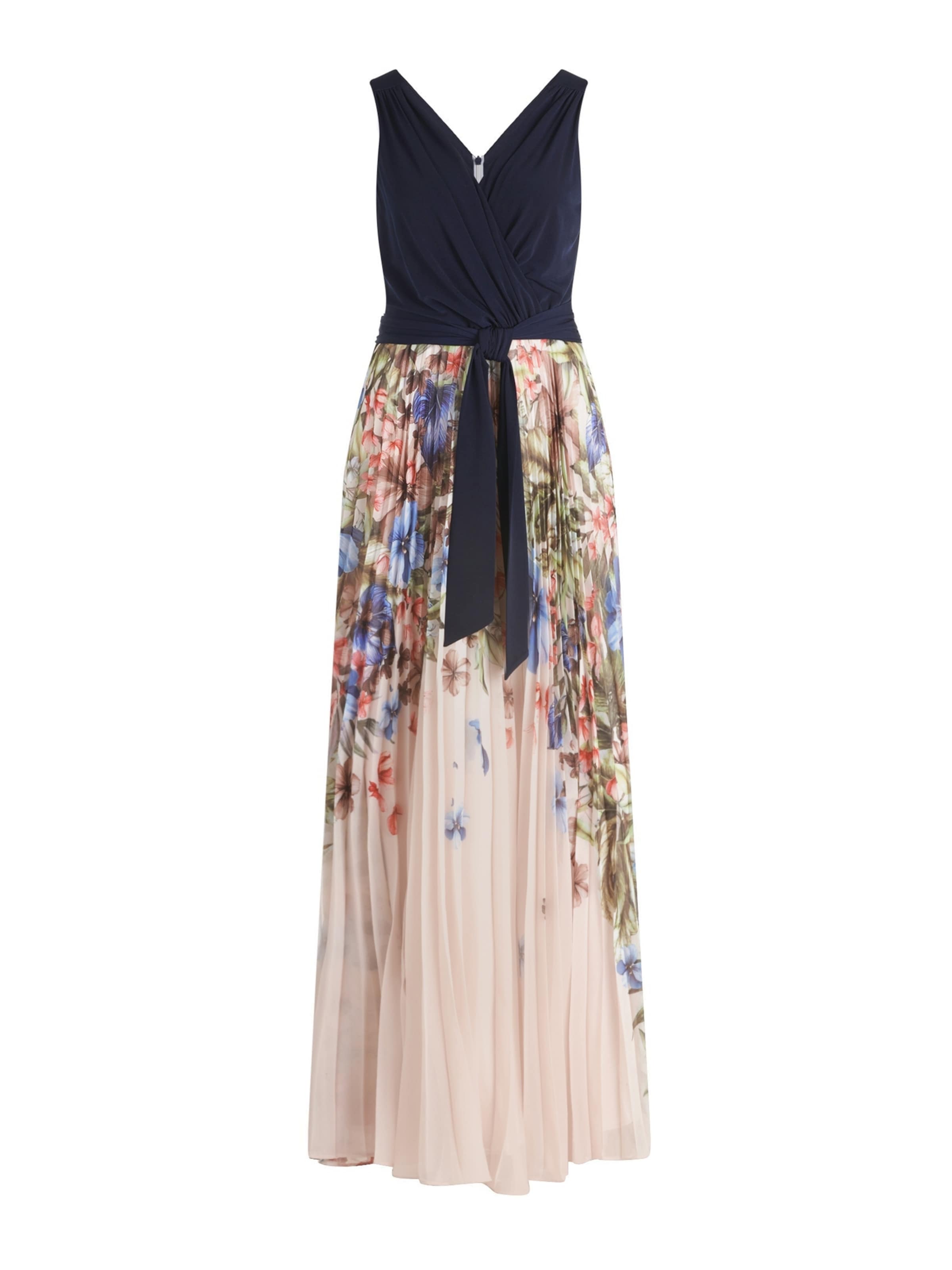 Vera Mont Avondjurk in 34 in de kleur Ecru / Lichtblauw / Donkerblauw / Watermeloen rood, Productweergave