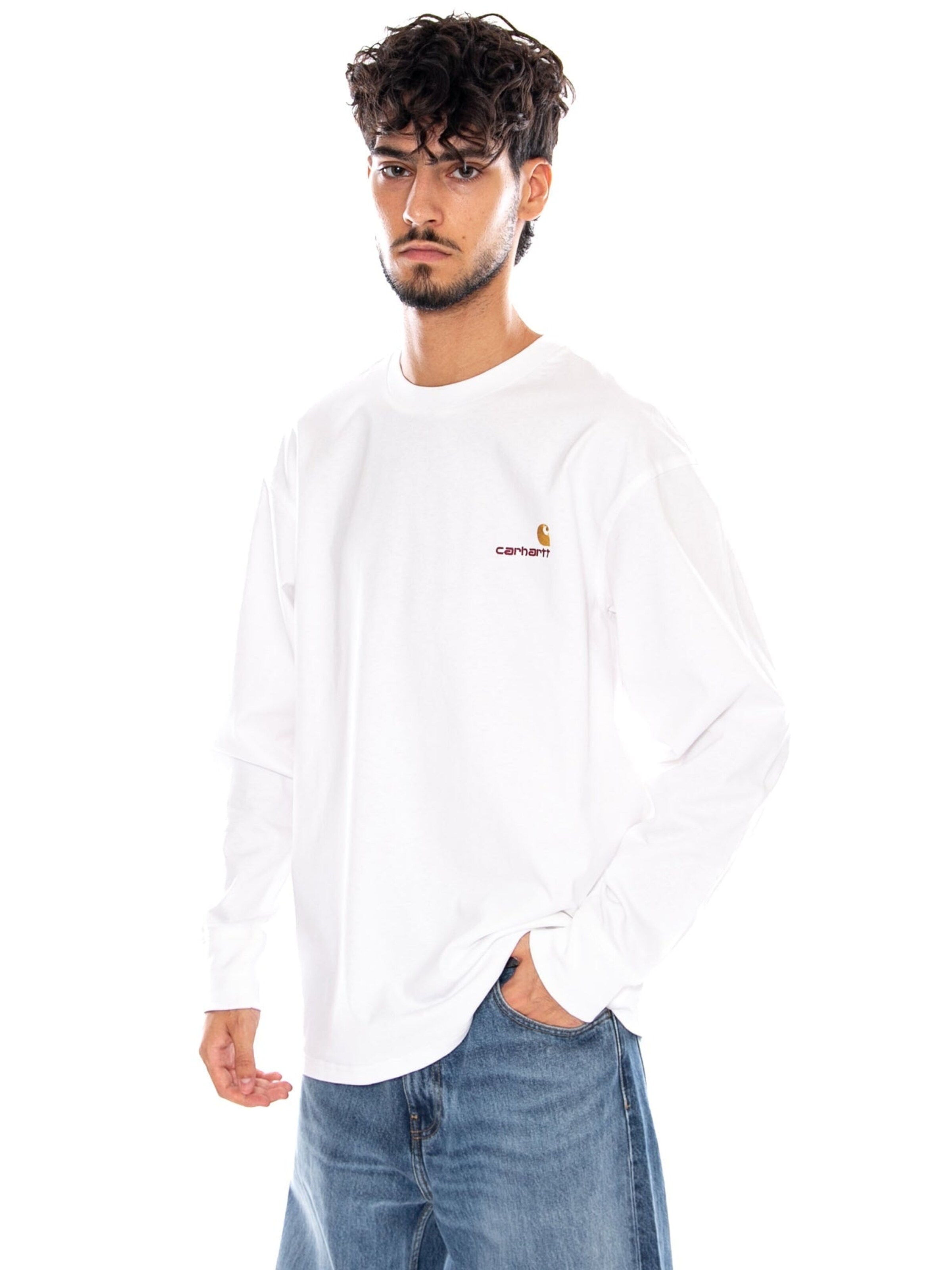 Carhartt WIP Shirt 'L/S AMERICAN SCRIPT T-SHIRT WHITE' in White