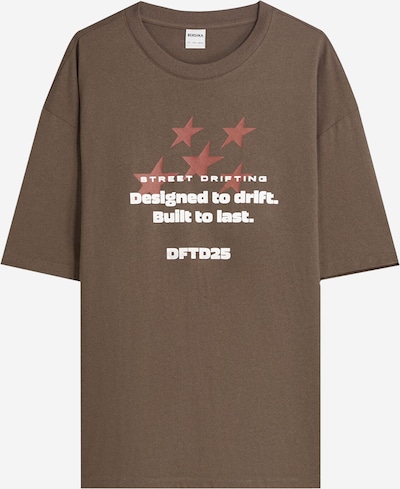 Bershka Koszulka w kolorze czekoladowy / rdzawobrązowy / białym, Podgląd produktu