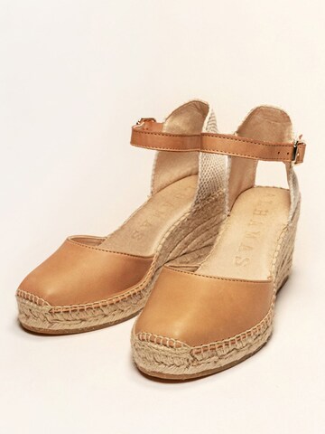 Sandalo con cinturino 'Alpargata Cuña 7 cm' di Alhamas in beige