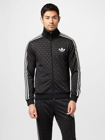 ADIDAS ORIGINALS Zip-Up Hoodie 'Adicolor 70S Monogram' in Black: front