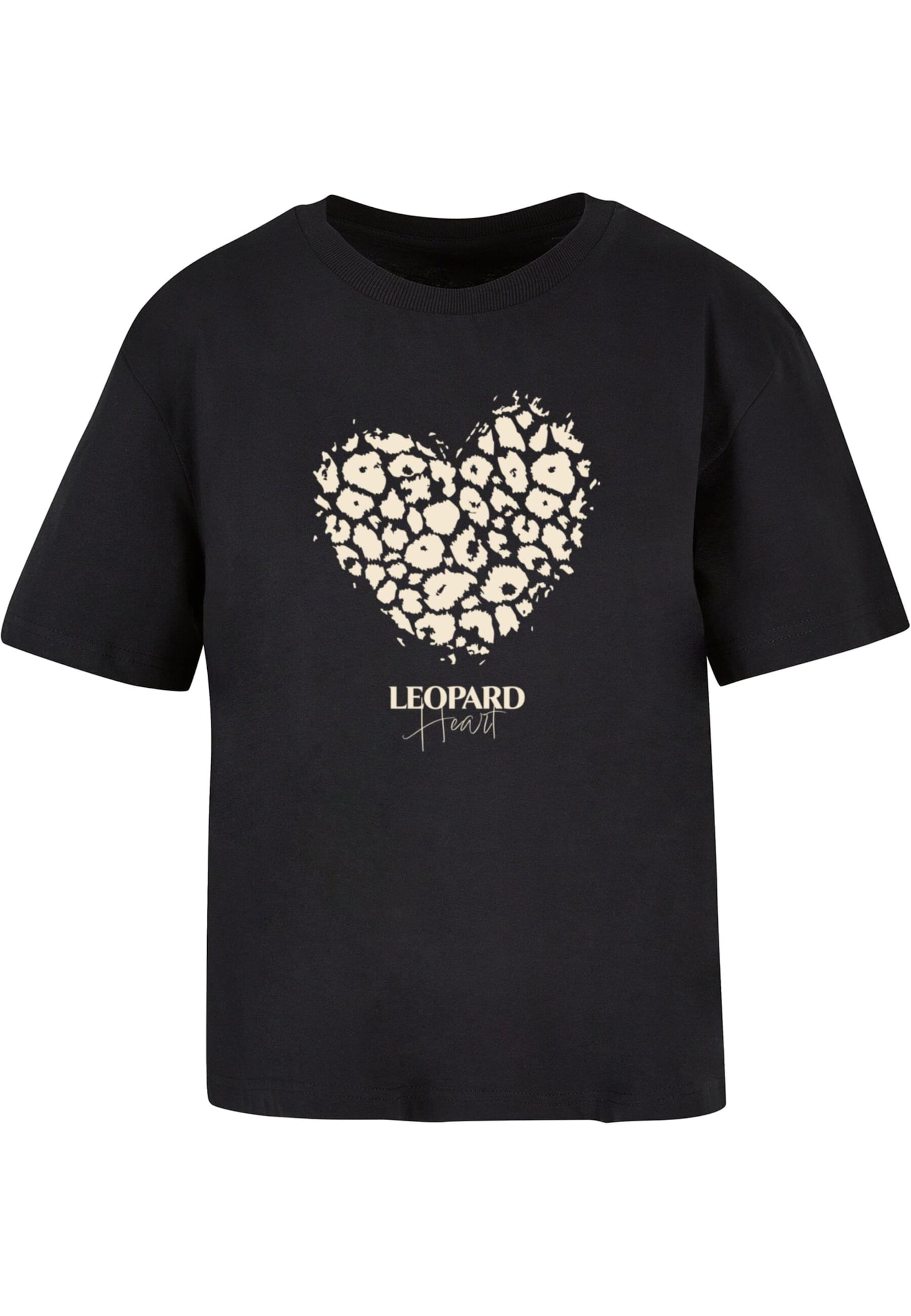 Merchcode Shirt 'Leopard Heart' in Zwart: voorkant