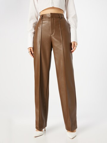 NA-KD Loose fit Pleated Pants in Brown: front
