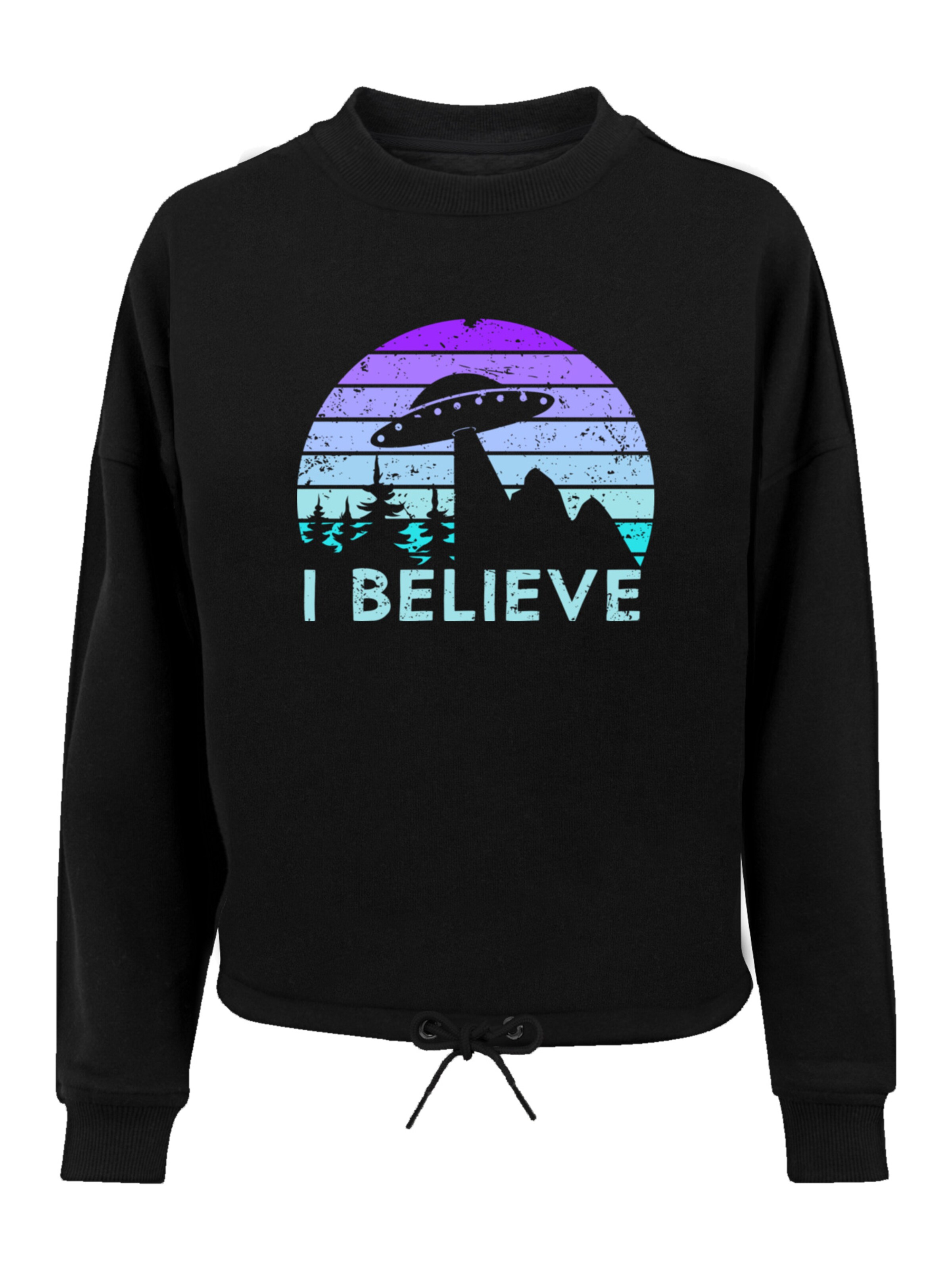 F4NT4STIC Sweatshirt 'I believe UFO Alien Raumschiff Retro' in Schwarz: Vorderseite