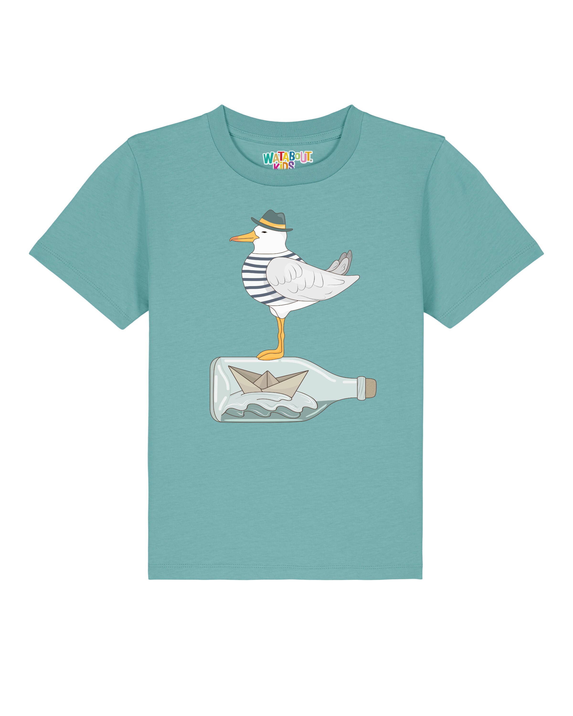 watabout.kids Shirt 'Möwe mit Hut' in Turquoise / Dark blue / Grey / White, Item view