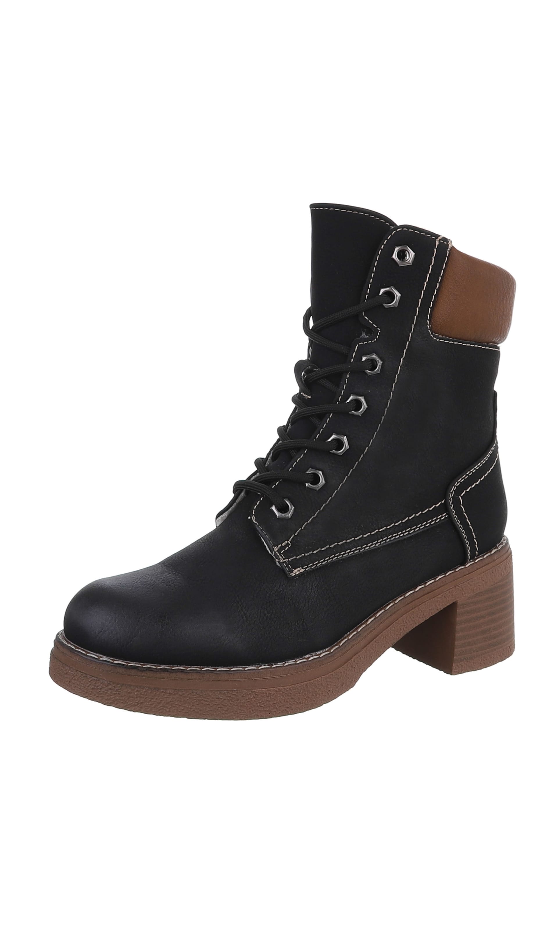 Ital-Design Lace-Up Ankle Boots in Black: front